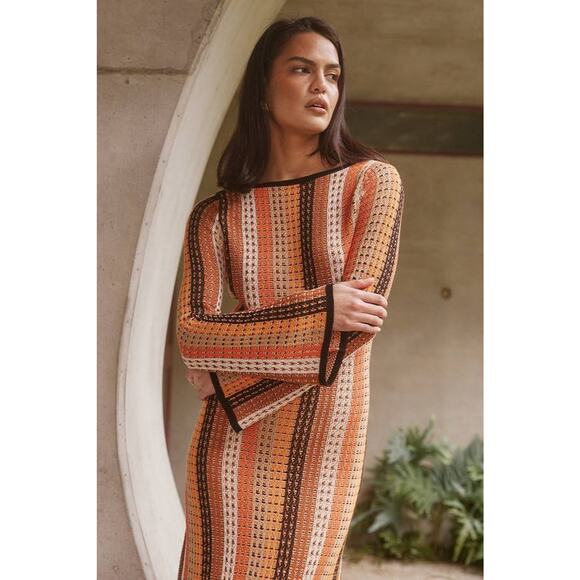 Seven Wonders Aimee Crochet Knit Midi Dress Coverup Orange Multi S NWT Beach - Picture 4 of 5